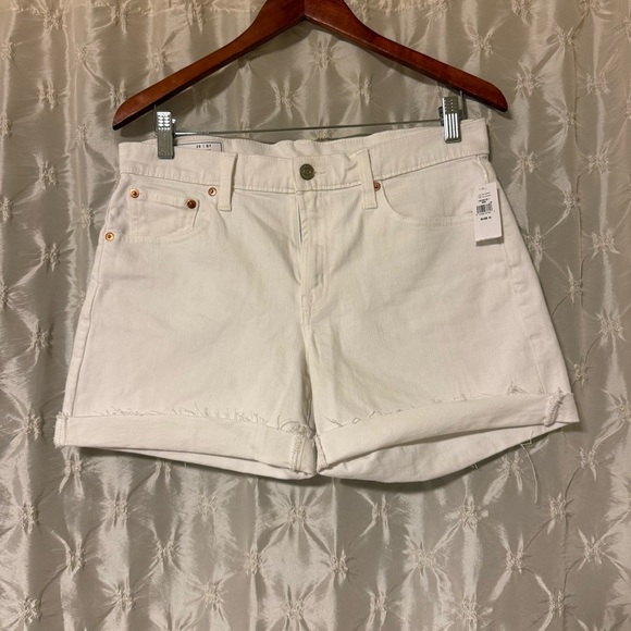 GAP Optic White 5" Mid Rise Girlfriend Cutoff Cuffed Jean Shorts Denim - Picture 4 of 12